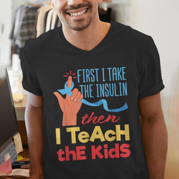 Diabetic Teacher Diabetes Awareness Insulin Blue Ribbon Men's V-Neck T-Shirt, funny gift Diabetic Teacher Diabetes Awareness Insulin Blue Ribbon Men's V-Neck T-Shirt, funny gift