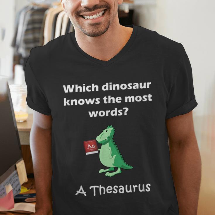 Dinosaur Thesaurus Grammar Joke Teacher Men's V-Neck T-Shirt, funny gift Dinosaur Thesaurus Grammar Joke Teacher Men's V-Neck T-Shirt, funny gift