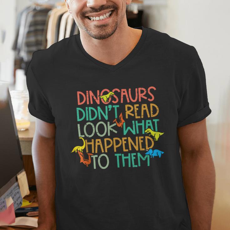 Dinosaurs Didnt Read Book Lover Boys Kids Teacher Men's V-Neck T-Shirt, funny gift Dinosaurs Didnt Read Book Lover Boys Kids Teacher Men's V-Neck T-Shirt, funny gift