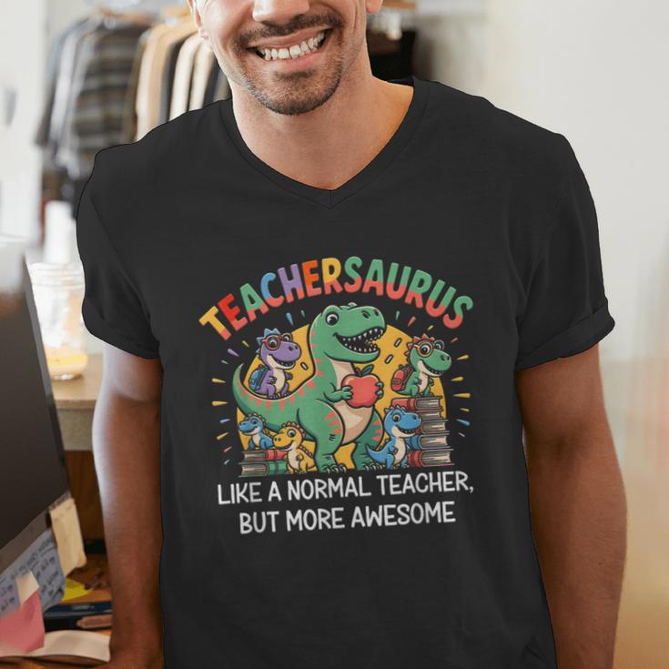 Dinosaurs Teachersaurus Like A Normal Teacher More Awesome Men's V-Neck T-Shirt, funny gift Dinosaurs Teachersaurus Like A Normal Teacher More Awesome Men's V-Neck T-Shirt, funny gift
