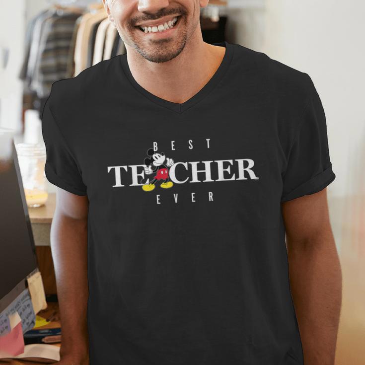 Disney Mickey Mouse Thumbs Up Best Teacher Ever Teacher Men's V-Neck T-Shirt, funny gift
