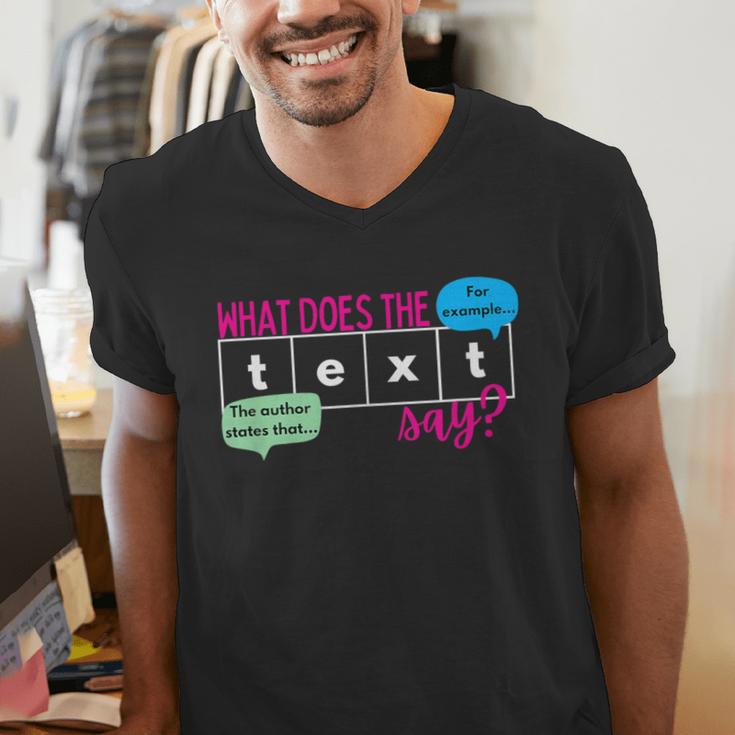 What Does The Text Say Text Evidence Reading Teacher For Men Women Men's V-Neck T-Shirt, funny gift What Does The Text Say Text Evidence Reading Teacher For Men Women Men's V-Neck T-Shirt, funny gift