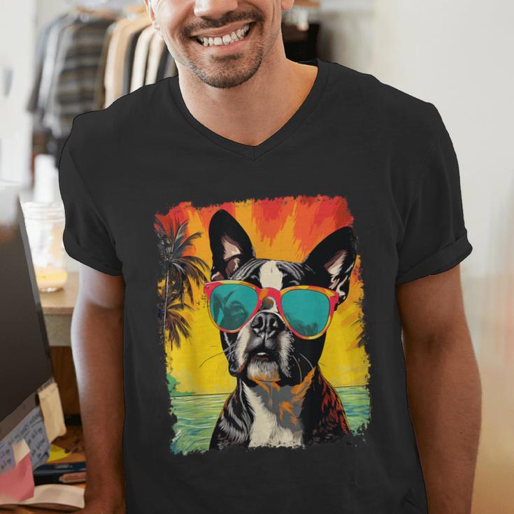 Dog Boston Terrier Hawaiian Men's V-Neck T-Shirt, funny gift