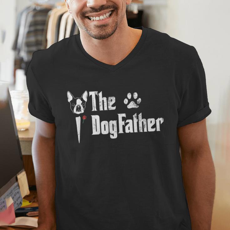 The Dogfather Boston Terrier Dog Dad Father's Day Men's V-Neck T-Shirt, Boston Terrier Dad Shirts, funny gift