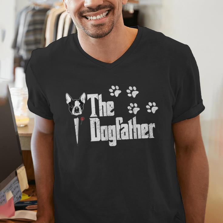 The Dogfather Boston Terrier Dog Dad Tshirt Idea Men's V-Neck T-Shirt, Boston Terrier Dad Shirts, funny gift
