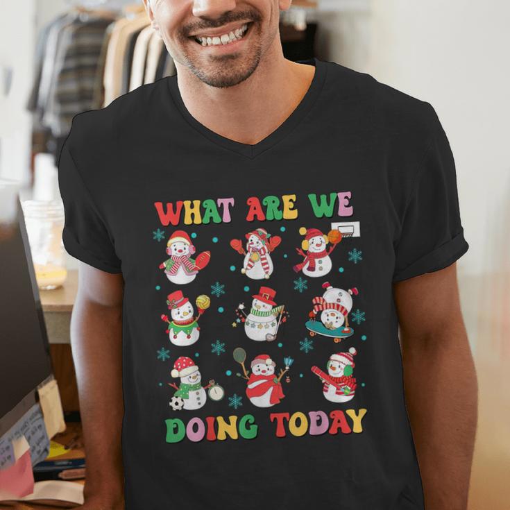 What Are We Doing Today PE Teacher Snowman Christmas Men's V-Neck T-Shirt, Pe Teacher Shirts, funny gift What Are We Doing Today PE Teacher Snowman Christmas Men's V-Neck T-Shirt, Pe Teacher Shirts, funny gift