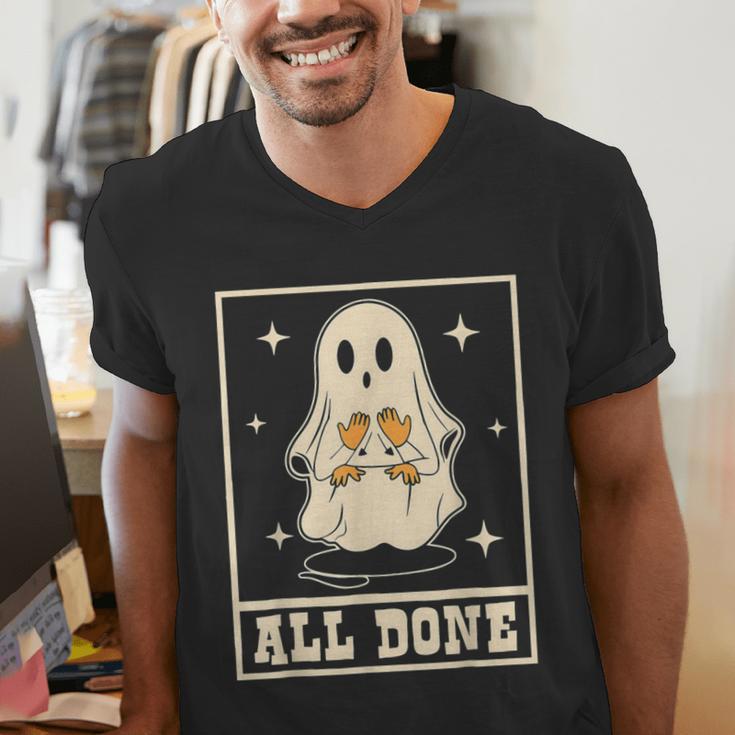 All Done Sign Language Ghost Speech Pathology Teacher Men's V-Neck T-Shirt, funny gift
