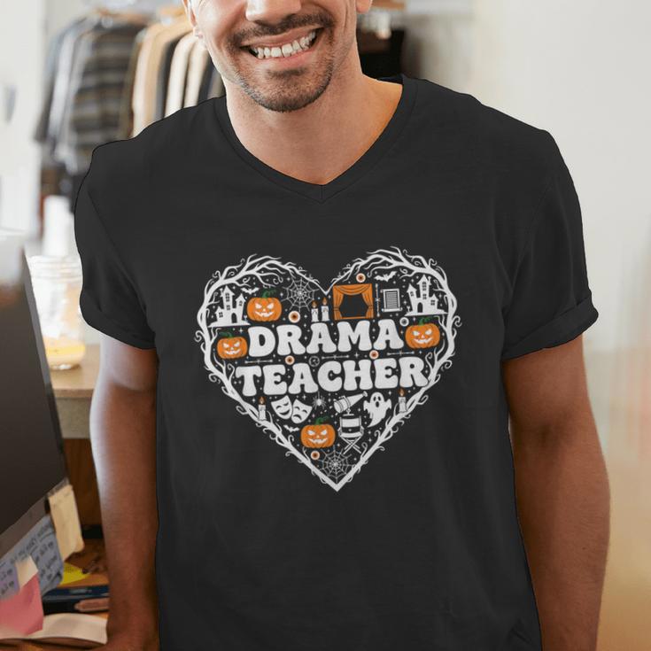 Drama Teacher Heart Pumpkin Ghost Halloween Kids Men's V-Neck T-Shirt, funny gift Drama Teacher Heart Pumpkin Ghost Halloween Kids Men's V-Neck T-Shirt, funny gift