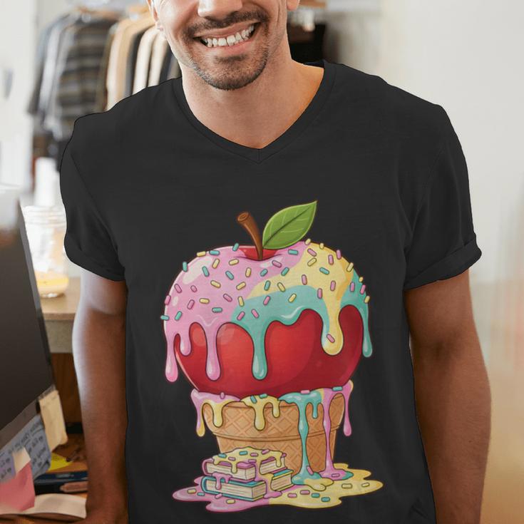 Dripping Apple Ice Cream Cone Cute Teacher Appreciation Men's V-Neck T-Shirt, funny gift