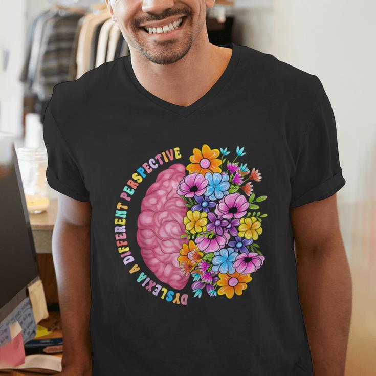 Dyslexia Different Perspective Reading Brain Floral Teacher Men's V-Neck T-Shirt, funny gift Dyslexia Different Perspective Reading Brain Floral Teacher Men's V-Neck T-Shirt, funny gift