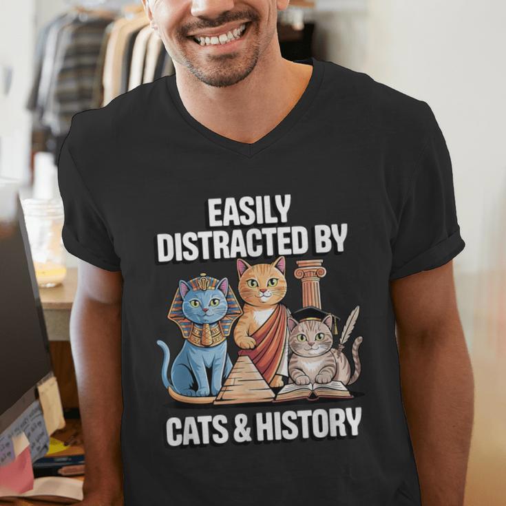 Easily Distracted By Cats & History Teacher Women Men Men's V-Neck T-Shirt, History Teacher Shirts, funny gift Easily Distracted By Cats & History Teacher Women Men Men's V-Neck T-Shirt, History Teacher Shirts, funny gift