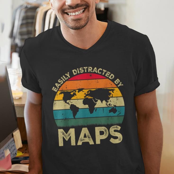 Easily Distracted By Maps Geography Teacher Men's V-Neck T-Shirt, funny gift Easily Distracted By Maps Geography Teacher Men's V-Neck T-Shirt, funny gift