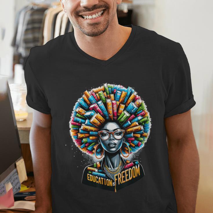 Education Is Freedom History Month Teacher Books Afro Men's V-Neck T-Shirt, History Teacher Shirts, funny gift