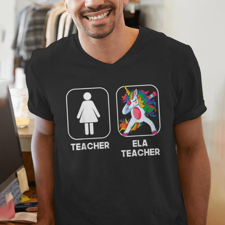 ELA Teacher Dabbing Unicorn Teacher Women Men's V-Neck T-Shirt, funny gift ELA Teacher Dabbing Unicorn Teacher Women Men's V-Neck T-Shirt, funny gift