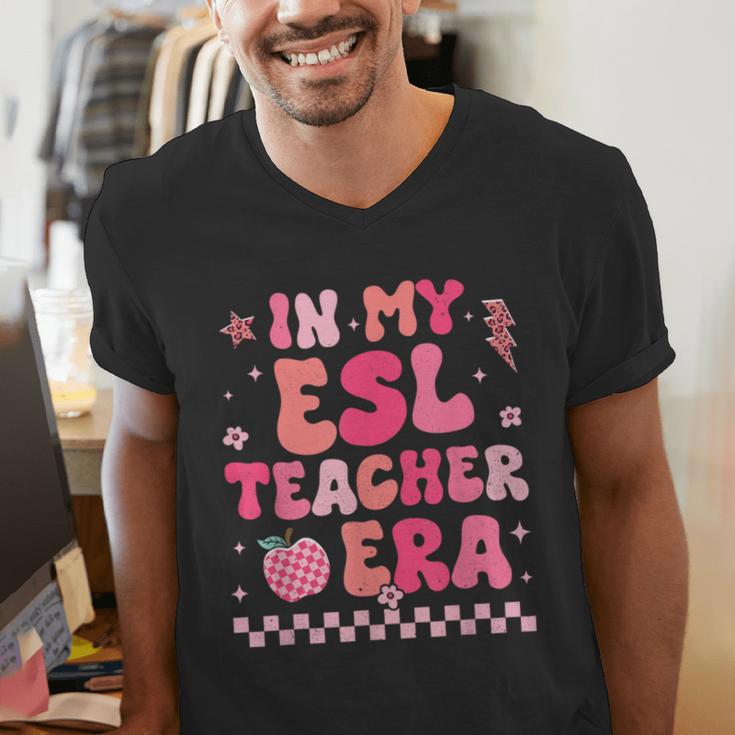 In My Esl Teacher Era Back To School ESL Teacher Groovy Men's V-Neck T-Shirt, Esl Teacher Shirts, Groovy Teacher Shirts, funny gift In My Esl Teacher Era Back To School ESL Teacher Groovy Men's V-Neck T-Shirt, Esl Teacher Shirts, Groovy Teacher Shirts, funny gift