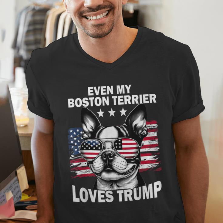 Even My Boston Terrier Loves Trump Trump Supporter Dog Lover Men's V-Neck T-Shirt, funny gift