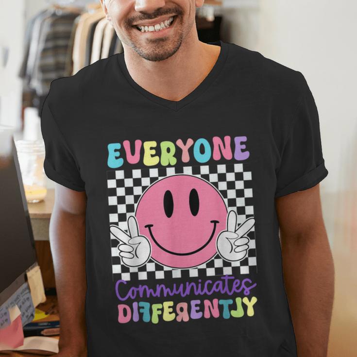 Everyone Communicates Differently Autism Awareness Teacher Men's V-Neck T-Shirt, funny gift Everyone Communicates Differently Autism Awareness Teacher Men's V-Neck T-Shirt, funny gift
