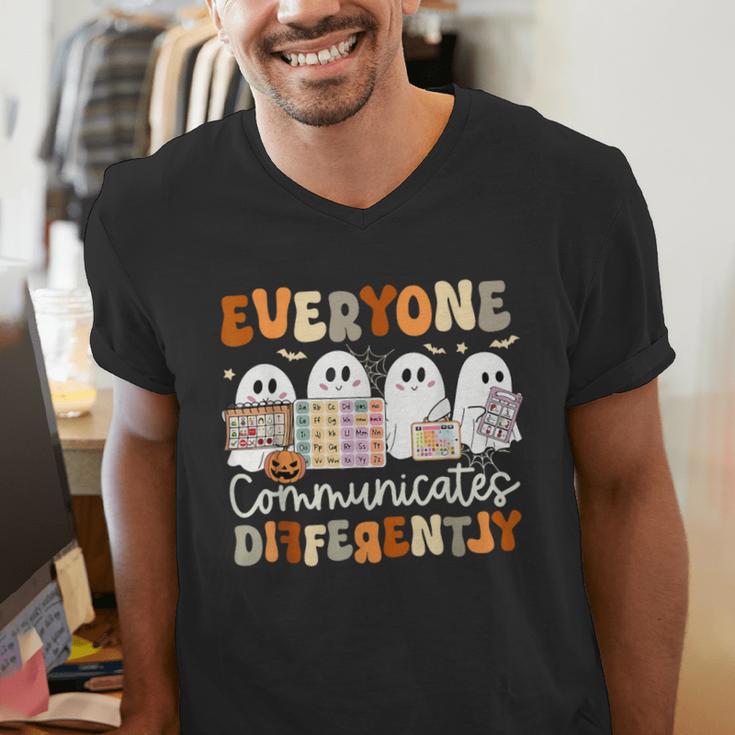 Everyone Communicates Differently Halloween Sped Teacher Men's V-Neck T-Shirt, funny gift Everyone Communicates Differently Halloween Sped Teacher Men's V-Neck T-Shirt, funny gift