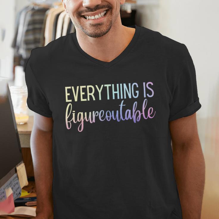 Everything Is Figureoutable Teacher Motivational - -Adults Small Short Sleeve Crew Collar Modern Fun Vacation Cotton Polyester Machine Wash Men's V-Neck T-Shirt, funny gift Everything Is Figureoutable Teacher Motivational - -Adults Small Short Sleeve Crew Collar Modern Fun Vacation Cotton Polyester Machine Wash Men's V-Neck T-Shirt, funny gift