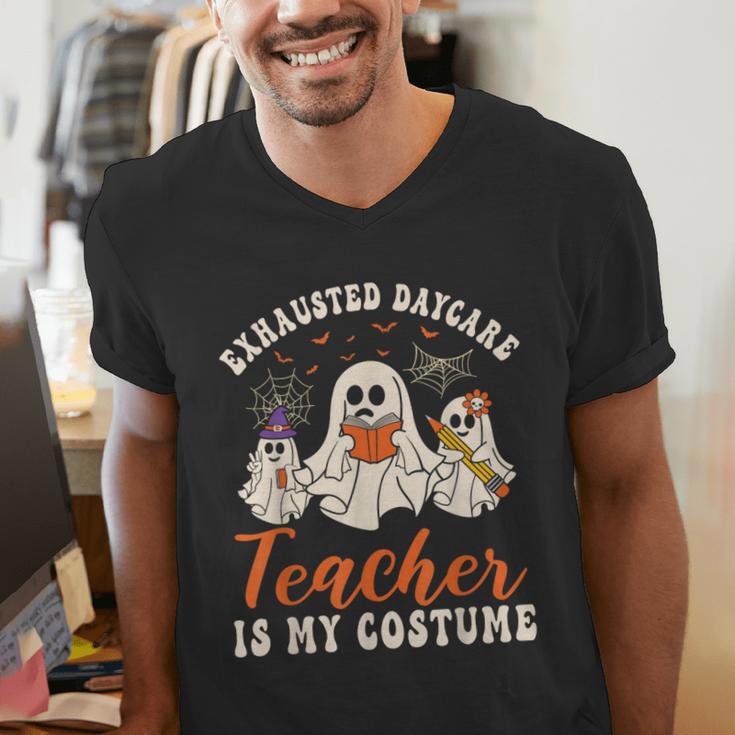 Exhausted Daycare Teacher Is My Costume Halloween Ghost Fun For Men Women Men's V-Neck T-Shirt, funny gift Exhausted Daycare Teacher Is My Costume Halloween Ghost Fun For Men Women Men's V-Neck T-Shirt, funny gift