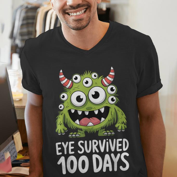 Eye Survived 100 Days Of School Monster Lover Teacher Kids Men's V-Neck T-Shirt, funny gift Eye Survived 100 Days Of School Monster Lover Teacher Kids Men's V-Neck T-Shirt, funny gift