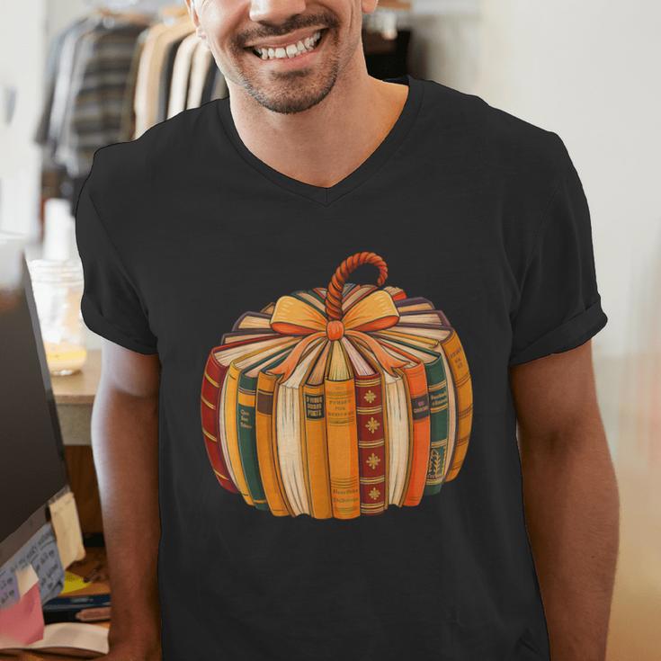 Fall Book Halloween Costume Autumn Pumpkin Teacher Kids Men's V-Neck T-Shirt, funny gift Fall Book Halloween Costume Autumn Pumpkin Teacher Kids Men's V-Neck T-Shirt, funny gift
