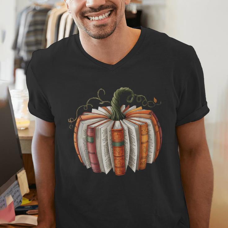 Fall Book Pumpkin Retro Reading Halloween Teacher Librarian Men's V-Neck T-Shirt, funny gift Fall Book Pumpkin Retro Reading Halloween Teacher Librarian Men's V-Neck T-Shirt, funny gift