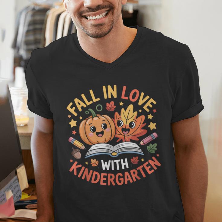 Fall In Love With Kindergarten Autumn Kindergarten Teacher Men's V-Neck T-Shirt, funny gift Fall In Love With Kindergarten Autumn Kindergarten Teacher Men's V-Neck T-Shirt, funny gift