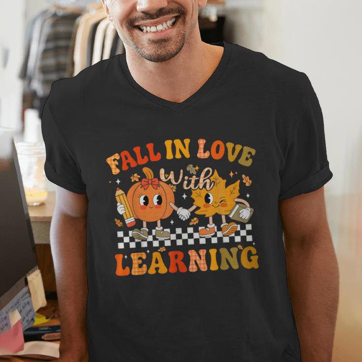 Fall In Love With Learning Autumn Pumpkin Fall Teacher Kids Men's V-Neck T-Shirt, funny gift Fall In Love With Learning Autumn Pumpkin Fall Teacher Kids Men's V-Neck T-Shirt, funny gift