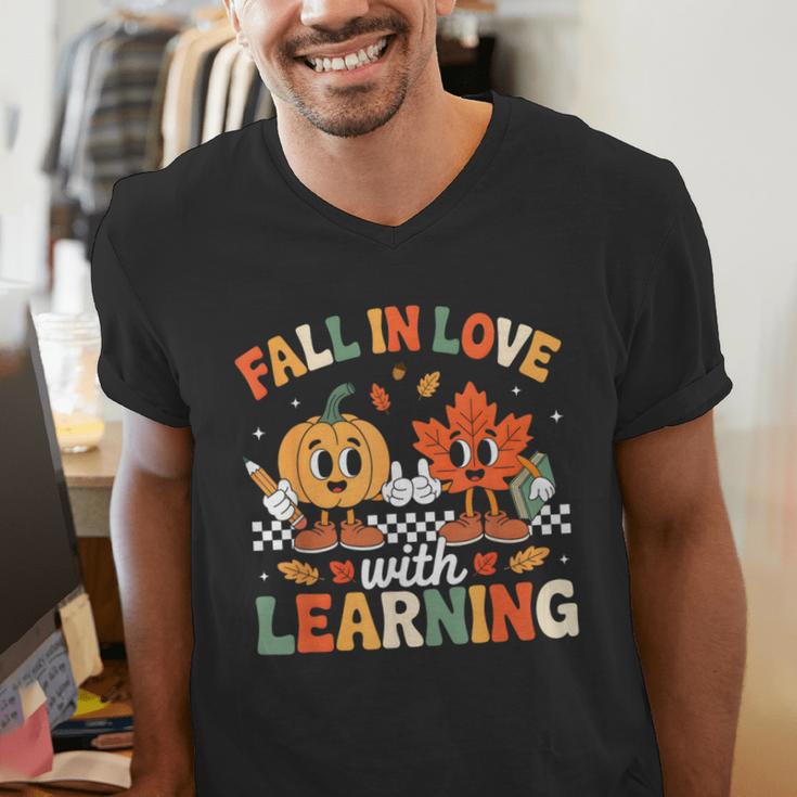 Fall In Love With Learning Shirt Autumn Thanksgiving Teacher Men's V-Neck T-Shirt, funny gift Fall In Love With Learning Shirt Autumn Thanksgiving Teacher Men's V-Neck T-Shirt, funny gift