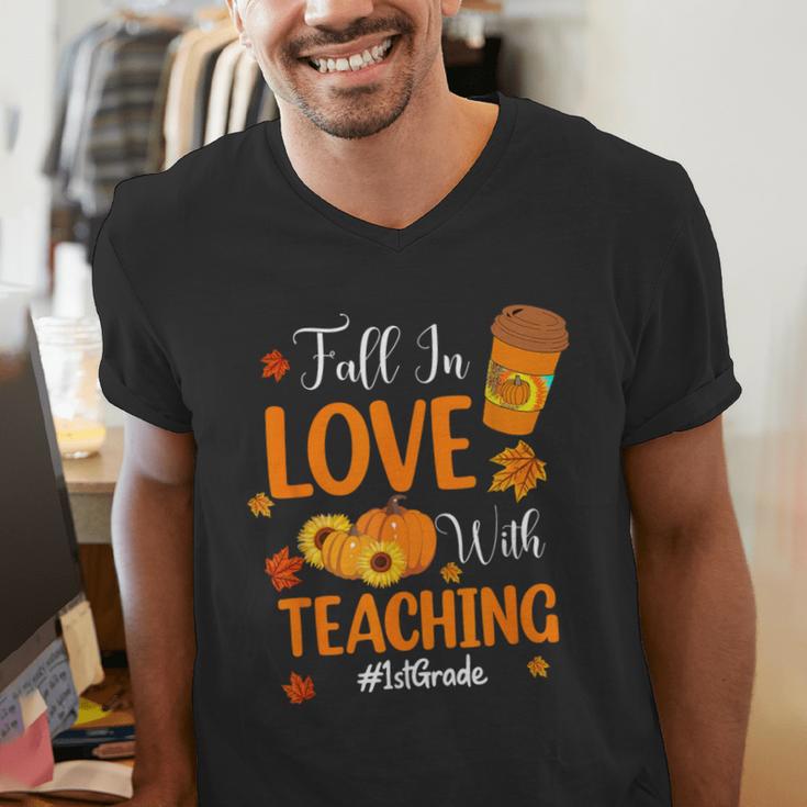 Fall In Love With Teaching 1st Grade Teacher Thanksgiving For Men Women Girls Kids Men's V-Neck T-Shirt, funny gift Fall In Love With Teaching 1st Grade Teacher Thanksgiving For Men Women Girls Kids Men's V-Neck T-Shirt, funny gift