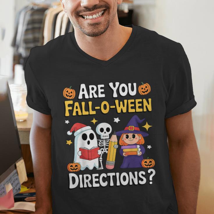 Are You Fall O Ween Directions Halloween Teacher Ghost Men's V-Neck T-Shirt, funny gift