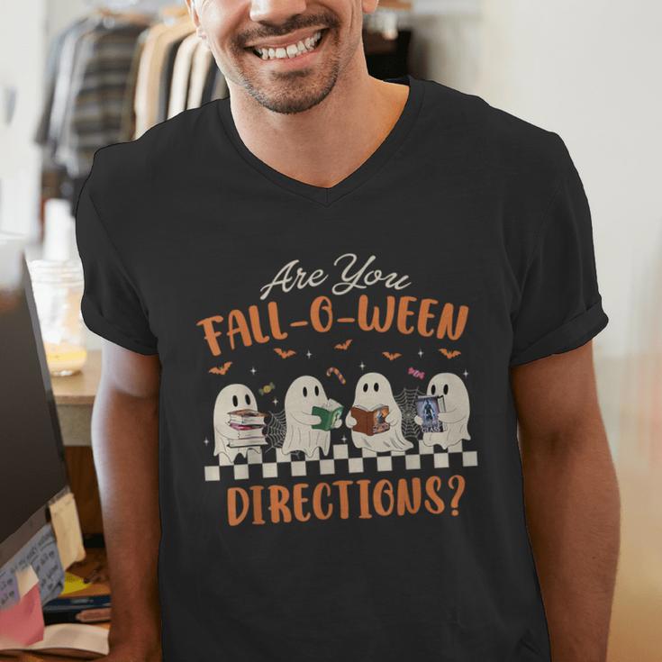 Are You Fall-O-Ween Directions Halloween TeacherGhost Book Men's V-Neck T-Shirt, funny gift