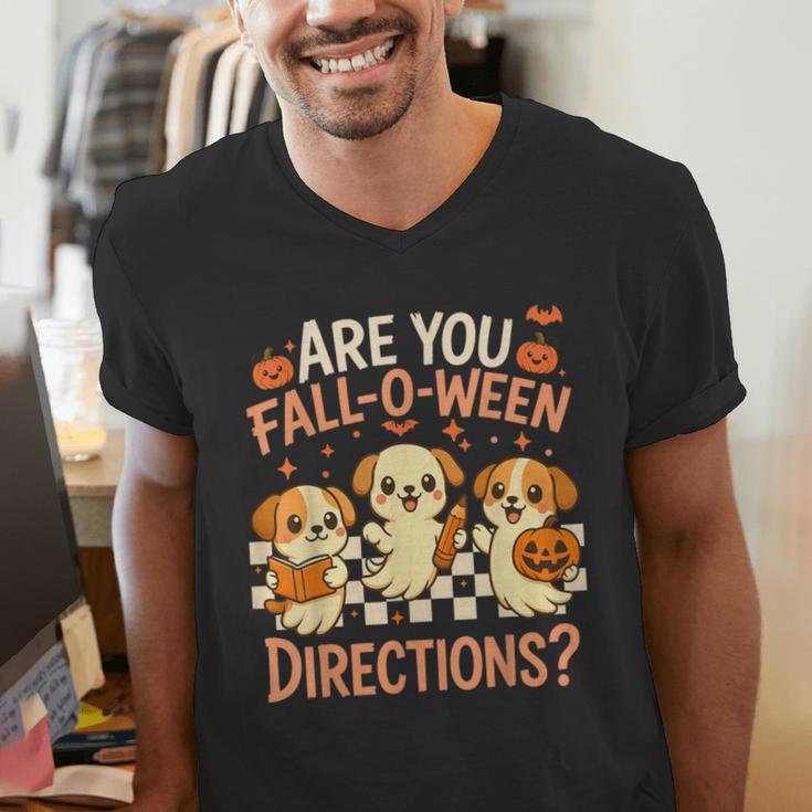 Are You Fall O Ween Directions Teacher Halloween Dog Ghost Men's V-Neck T-Shirt, funny gift Are You Fall O Ween Directions Teacher Halloween Dog Ghost Men's V-Neck T-Shirt, funny gift