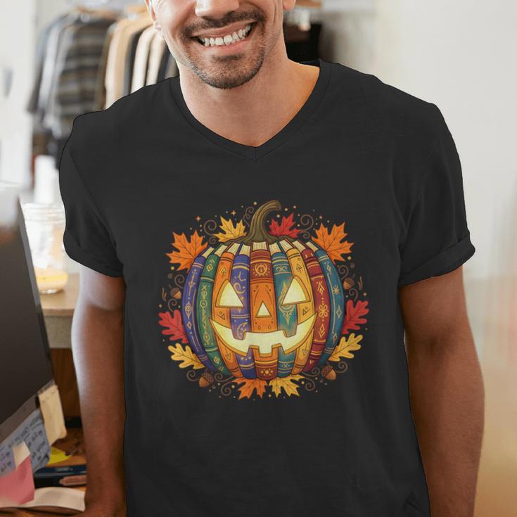 Fall Pumpkin Book Lover Spooky Librarian Teacher Halloween Men's V-Neck T-Shirt, funny gift Fall Pumpkin Book Lover Spooky Librarian Teacher Halloween Men's V-Neck T-Shirt, funny gift