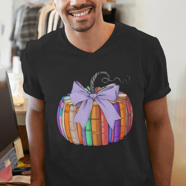 Fall Pumpkin Books Lover Halloween Teacher Teaching Staff Men's V-Neck T-Shirt, funny gift Fall Pumpkin Books Lover Halloween Teacher Teaching Staff Men's V-Neck T-Shirt, funny gift