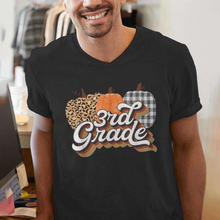 Fall Teacher Shirt 3rd Grade Teacher Retro Halloween Pumpkin Men's V-Neck T-Shirt, funny gift Fall Teacher Shirt 3rd Grade Teacher Retro Halloween Pumpkin Men's V-Neck T-Shirt, funny gift