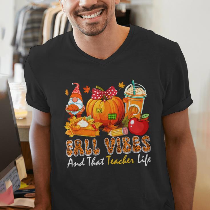 Fall Vibes Costume Teacher Thanksgiving Leopard Gnome Men's V-Neck T-Shirt, funny gift Fall Vibes Costume Teacher Thanksgiving Leopard Gnome Men's V-Neck T-Shirt, funny gift