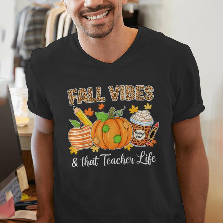 Fall Vibes And That Teacher Life Autumn Thanksgiving Men's V-Neck T-Shirt, funny gift Fall Vibes And That Teacher Life Autumn Thanksgiving Men's V-Neck T-Shirt, funny gift