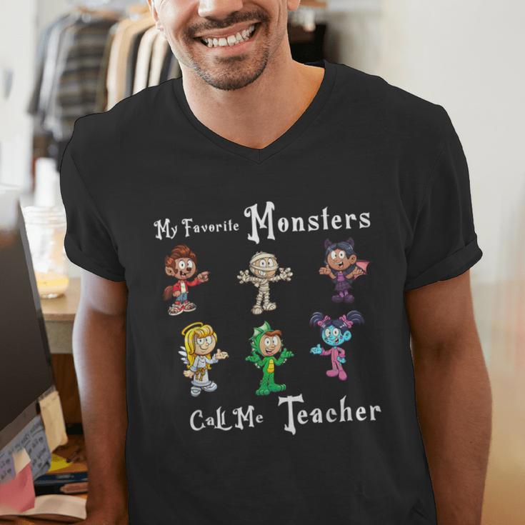 My Favorite Monsters Call Me Teacher Thank Mummy Vampire Bat Men's V-Neck T-Shirt, funny gift My Favorite Monsters Call Me Teacher Thank Mummy Vampire Bat Men's V-Neck T-Shirt, funny gift