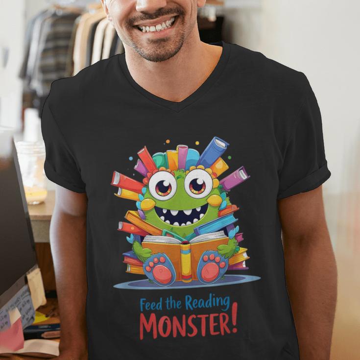 Feed The Reading Monster Halloween Teacher Men's V-Neck T-Shirt, funny gift Feed The Reading Monster Halloween Teacher Men's V-Neck T-Shirt, funny gift