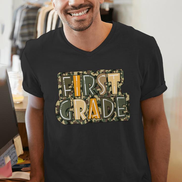 First 1St Grade Camo Camouflage Boy Teacher Back To School Men's V-Neck T-Shirt, First Grade Teacher Shirts, funny gift First 1St Grade Camo Camouflage Boy Teacher Back To School Men's V-Neck T-Shirt, First Grade Teacher Shirts, funny gift
