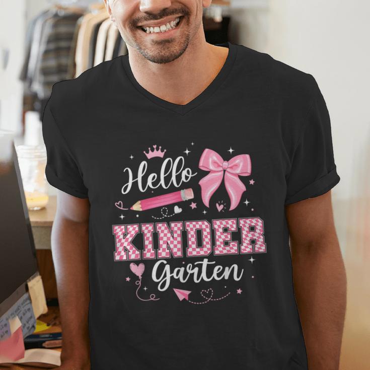 First Day Of School Teacher Girl Coquette Hello Kindergarten Men's V-Neck T-Shirt, funny gift First Day Of School Teacher Girl Coquette Hello Kindergarten Men's V-Neck T-Shirt, funny gift