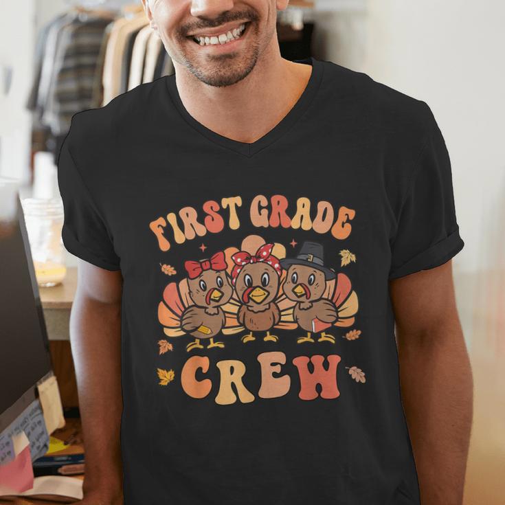 First Grade Crew Thanksgiving Fall Teacher 1st Grade Team Men's V-Neck T-Shirt, First Grade Teacher Shirts, funny gift First Grade Crew Thanksgiving Fall Teacher 1st Grade Team Men's V-Neck T-Shirt, First Grade Teacher Shirts, funny gift