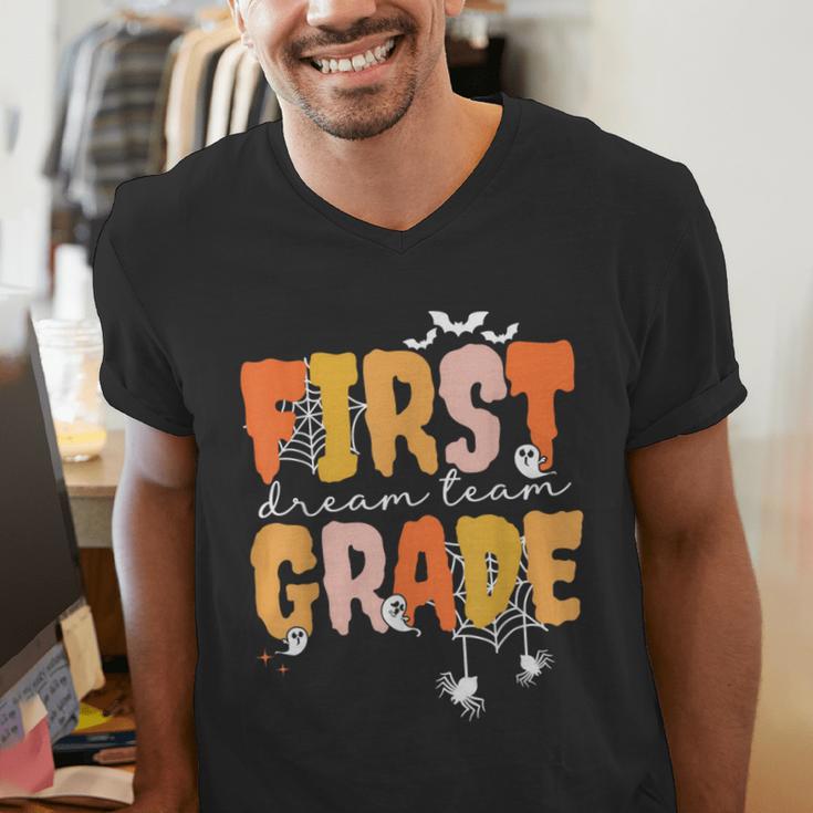 First Grade Dream Retro Team Fall Halloween Spooky Teachers Men's V-Neck T-Shirt, First Grade Teacher Shirts, funny gift First Grade Dream Retro Team Fall Halloween Spooky Teachers Men's V-Neck T-Shirt, First Grade Teacher Shirts, funny gift