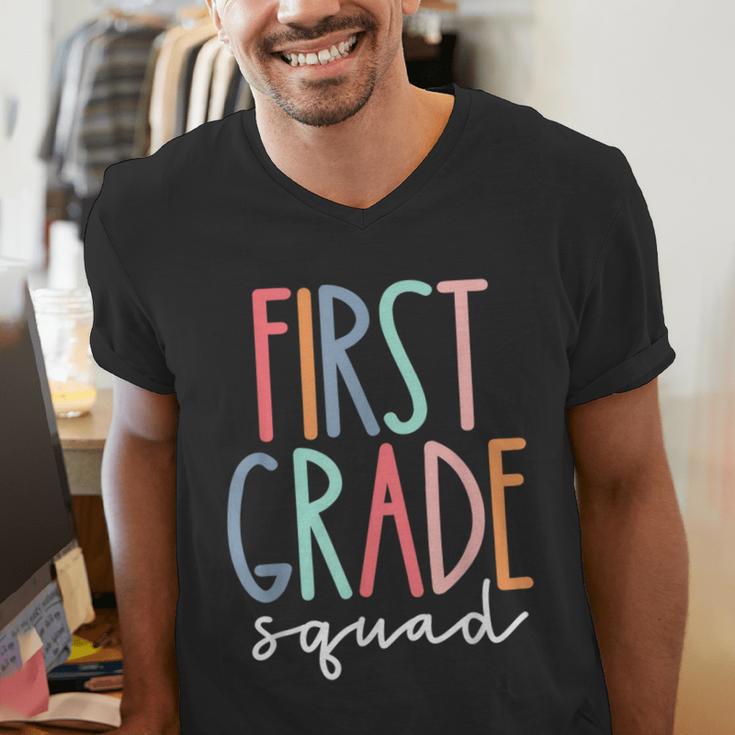 First Grade Squad 1st Grade Teacher Crew Back To School Team Men's V-Neck T-Shirt, First Grade Teacher Shirts, funny gift
