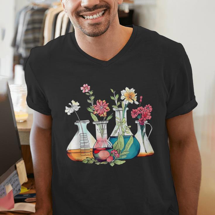 Floral Beakers Chemistry Lab Teacher Men's V-Neck T-Shirt, funny gift Floral Beakers Chemistry Lab Teacher Men's V-Neck T-Shirt, funny gift
