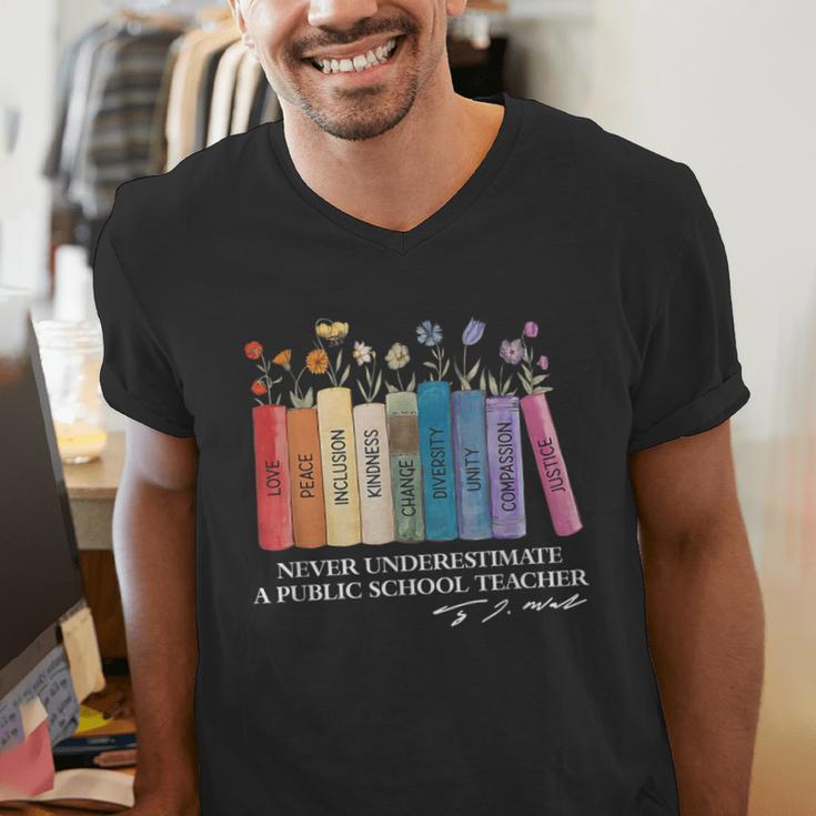 Floral Books Never Underestimate A Public School Teacher Men's V-Neck T-Shirt, funny gift Floral Books Never Underestimate A Public School Teacher Men's V-Neck T-Shirt, funny gift