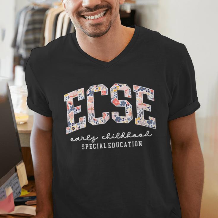 Floral ECSE Early Childhood Special Education SPED Teacher Men's V-Neck T-Shirt, funny gift Floral ECSE Early Childhood Special Education SPED Teacher Men's V-Neck T-Shirt, funny gift