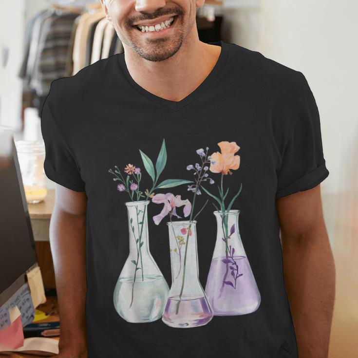 Flowers Test Tube Chemistry Student Science Teacher Women Men's V-Neck T-Shirt, Science Teacher Shirts, funny gift